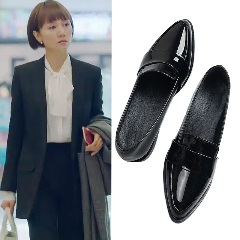 潮流女鞋唐晶女鞋秋冬季新款加绒乐福鞋女平底英伦风黑色上班职业工作