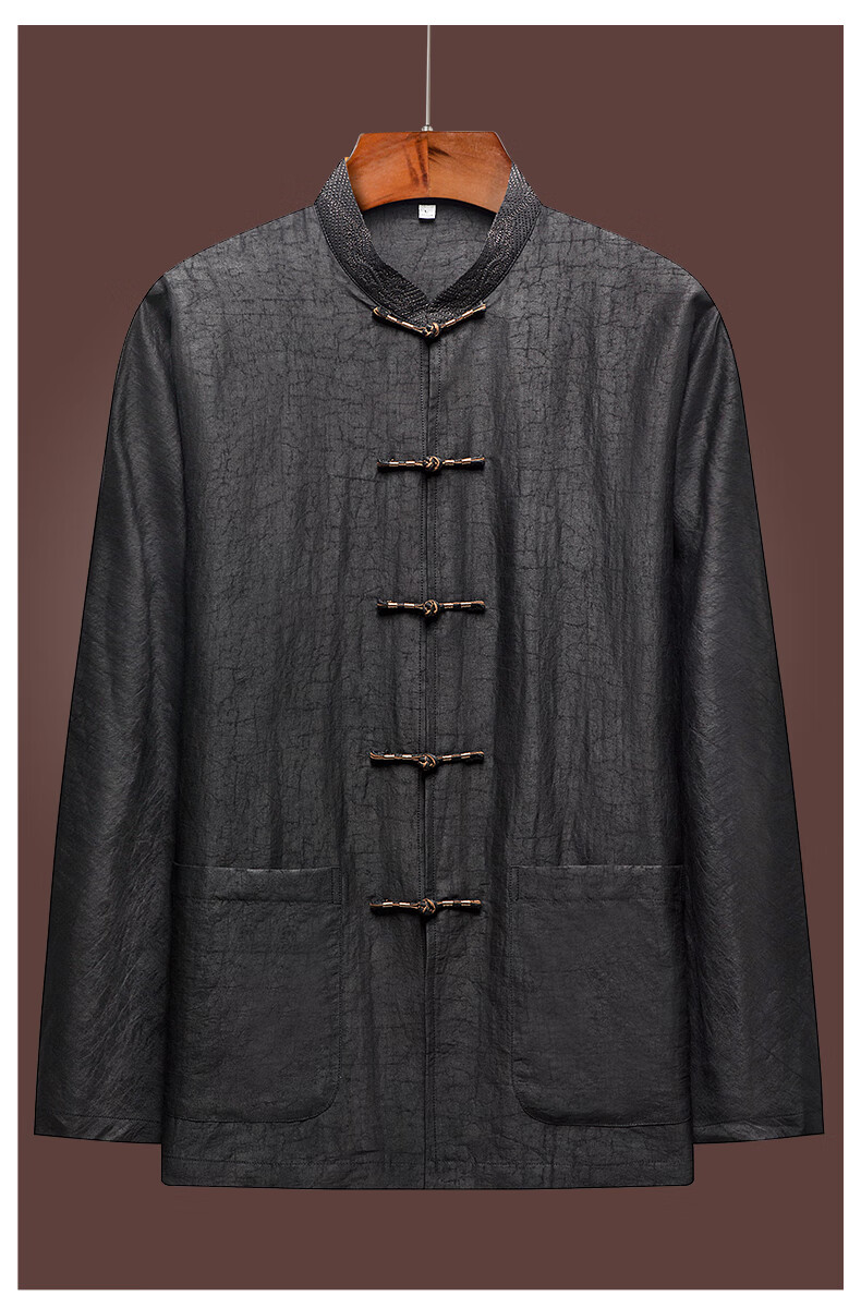 香云纱唐装男装高端长袖真丝桑蚕丝绸莨绸套装中老年爸爸爷爷衬衣中国