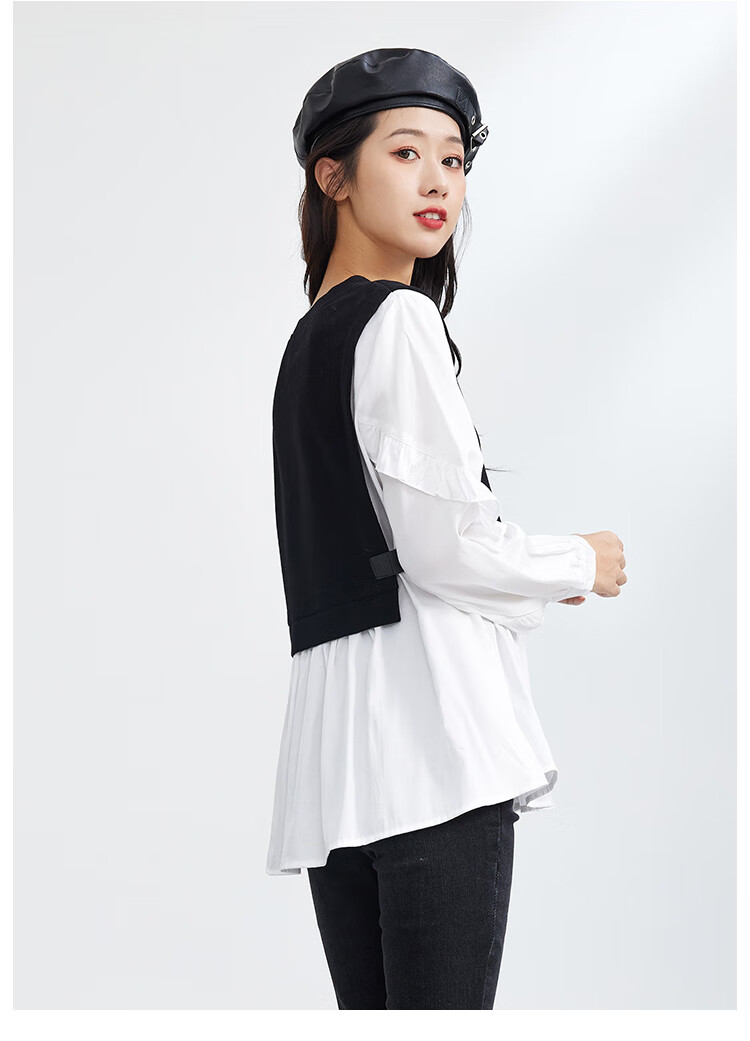 ief爱依服衬衫女2021年秋季新款韩版设计感拼接收腰显瘦别致衬衣2903