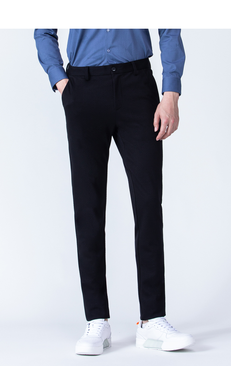 利郎男装休闲裤男弹力中腰小脚暗纹提花2021秋季新款商务男裤子 黑(20