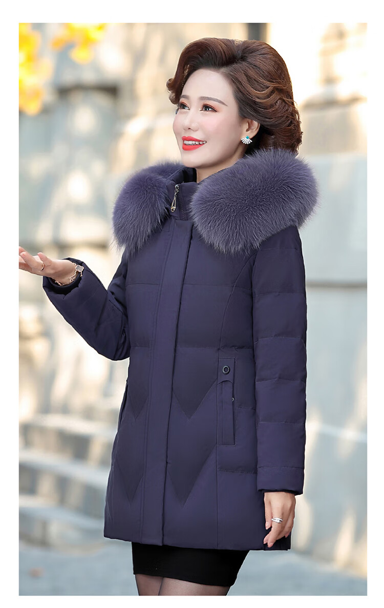 犀牧羊2020冬季新款羽绒服女中长款修身中老年妈妈装白鸭绒加厚外套