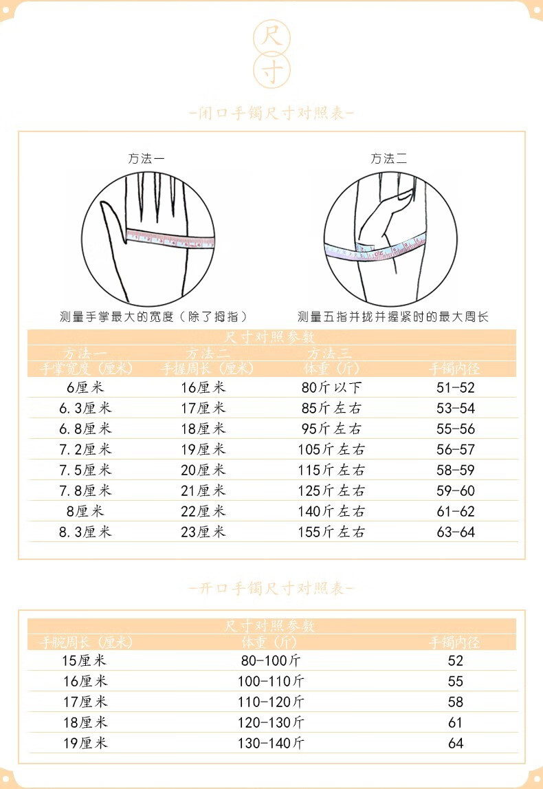 镯子手围测量对照表图片