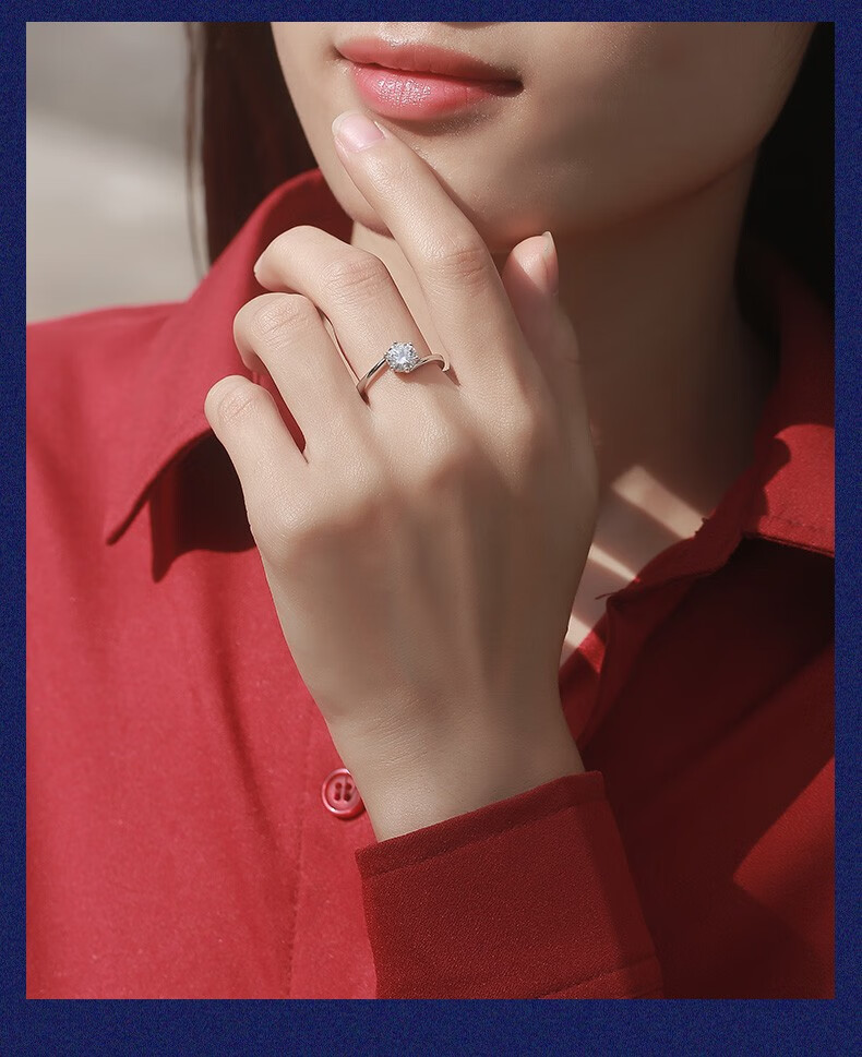 ladygo戒指女s925银指环一克拉莫桑石钻戒d色珍爱求婚结婚开口戒纪念