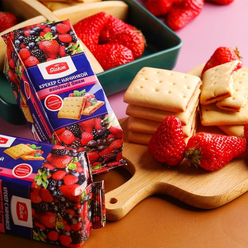 俄罗斯斯拉贡果酱夹心软饼干零食小吃休闲食品甜杏味260g1