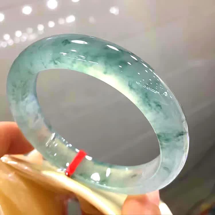 圆条正圈老坑晴水绿花玻璃种贵妃玉镯子女款 手镯内径52mm【图片 价格