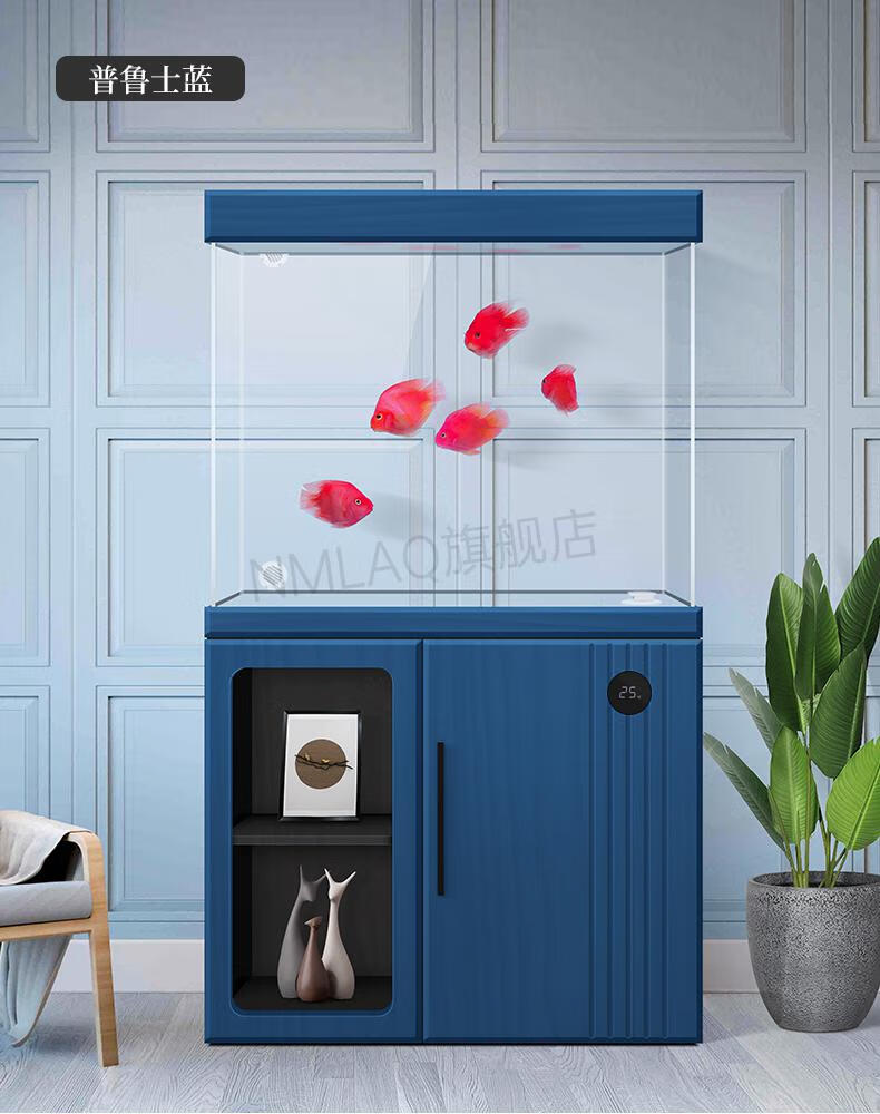 新款爱客鱼缸爱客鱼缸客厅中大型家用北欧简约下过滤白玻璃免换水水族