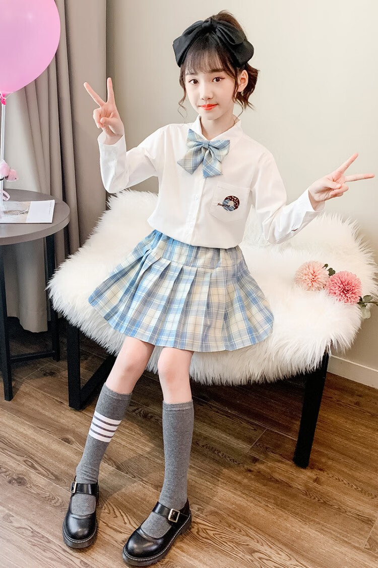 南极人品牌童装 儿童jk套装裙 女童衬衫短裙两件套裙公主校服儿童