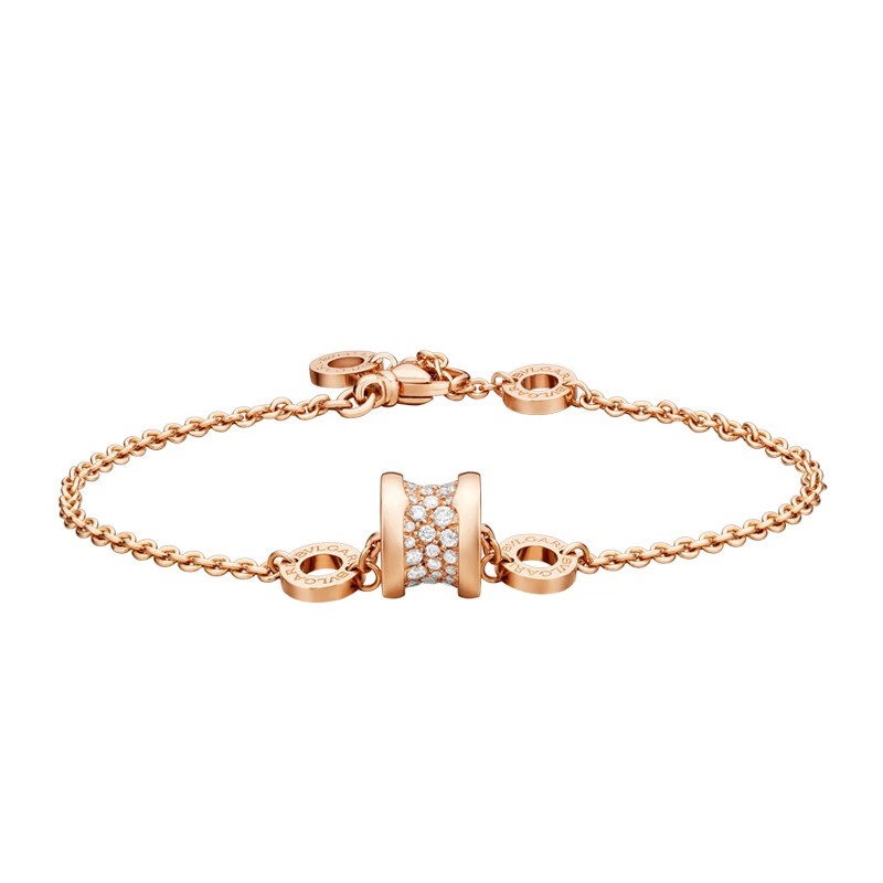 宝格丽bvlgari手链18k玫瑰金镶钻弹簧女士手链br857358 s/m