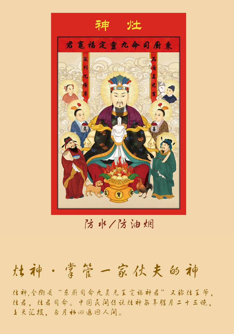 灶王爷神像民间灶神瓷砖贴画灶公灶婆2021牛年新春年画厨房灶王爷神像