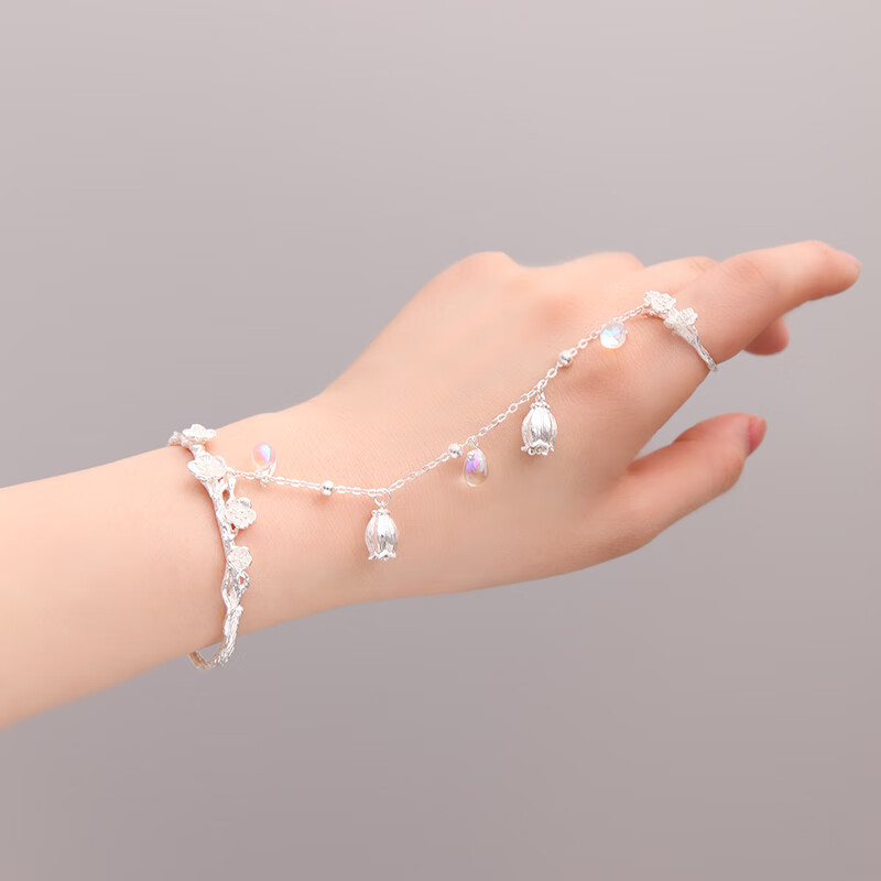 闺蜜手链一对古风彼岸花儿童汉服手镯超仙流苏铃铛戒指一体配饰品红色