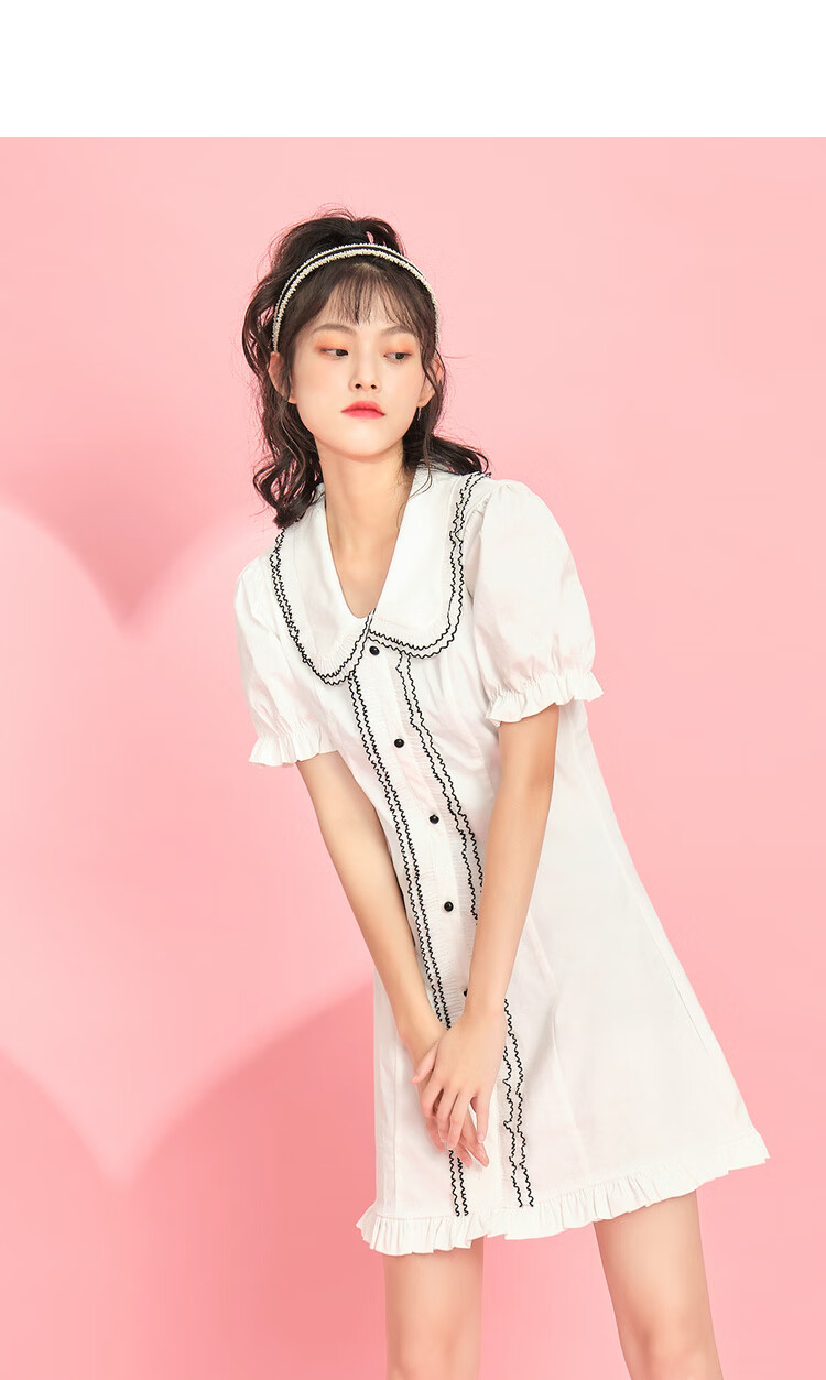 女装 连衣裙 ief ief/爱依服复古荷叶边桔梗连衣裙女2020夏季新款法式