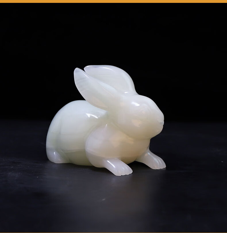吉祥源天然阿富汗玉玉兔摆件生肖兔生日礼物客厅装饰白玉兔摆设乔迁