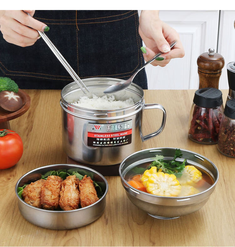 快餐杯泡面碗大容量不锈钢双层分格带盖子上班族多层饭缸饭盒特厚快餐