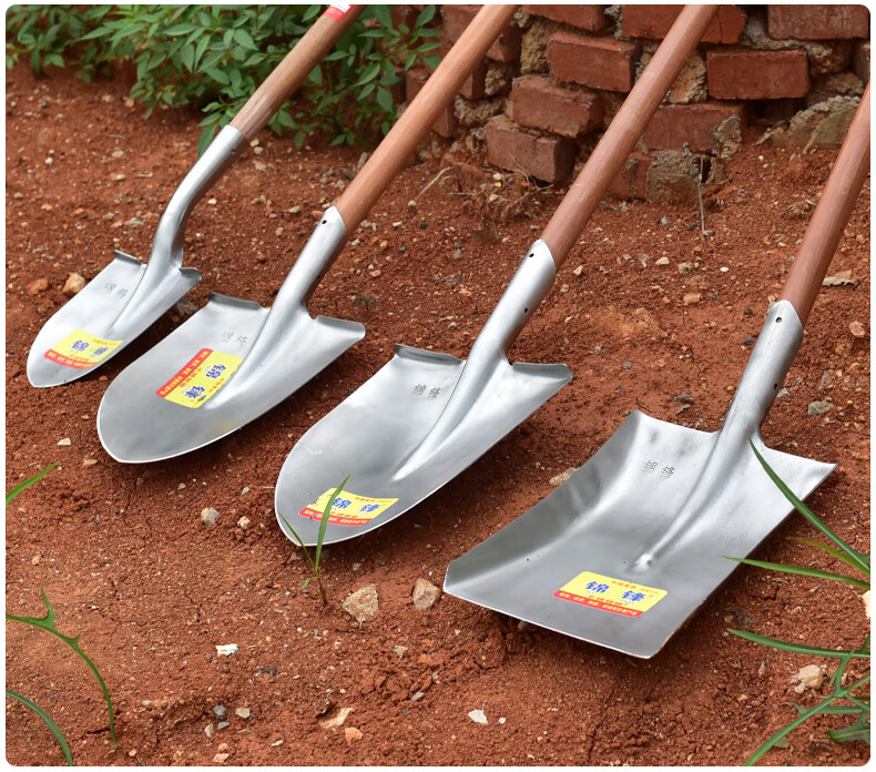德国日本进口园林农具【京选精品】 不锈钢铁锹农用全钢加厚木柄钢铲