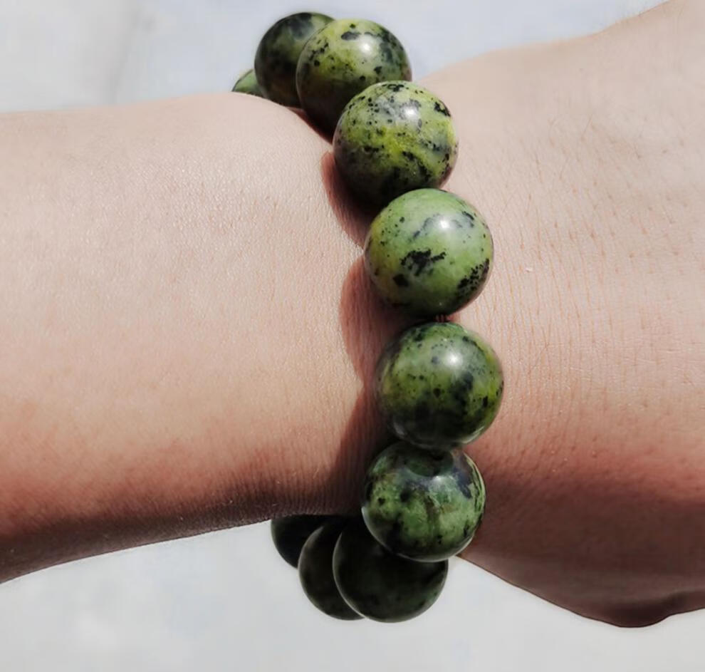 新升级药王石手串药王石手链蛇纹玉男女款圆润饰品绿色单圈藏玉圆珠