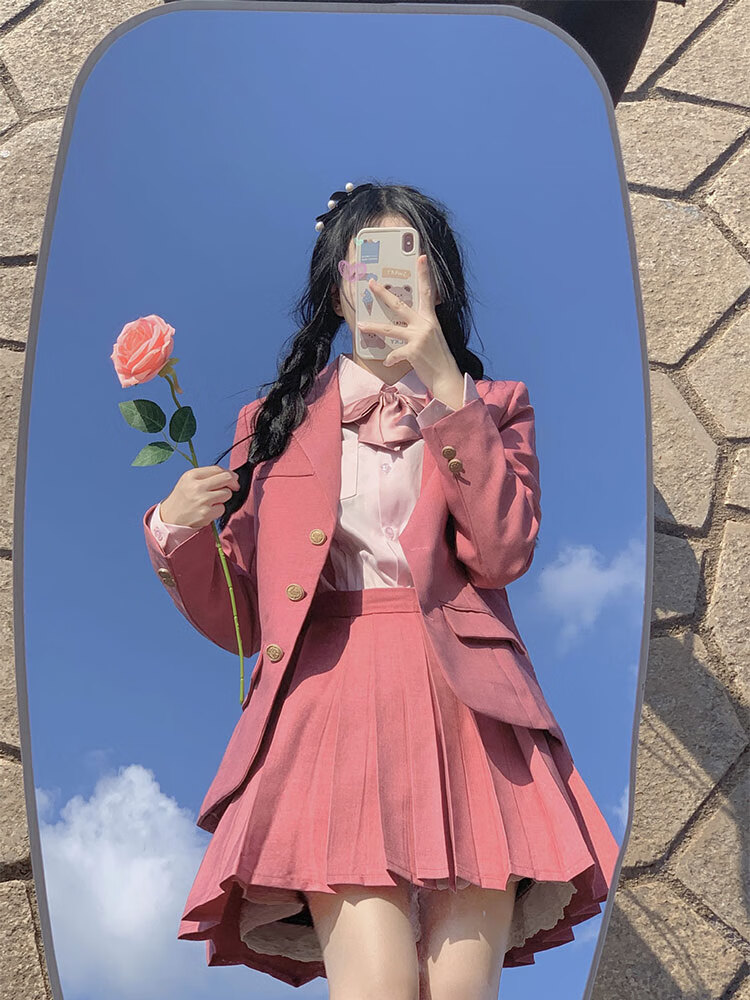 妃秀蝶jk制服套装小树莓春季女日系学院风校供感古月同款粉色长袖衬衣