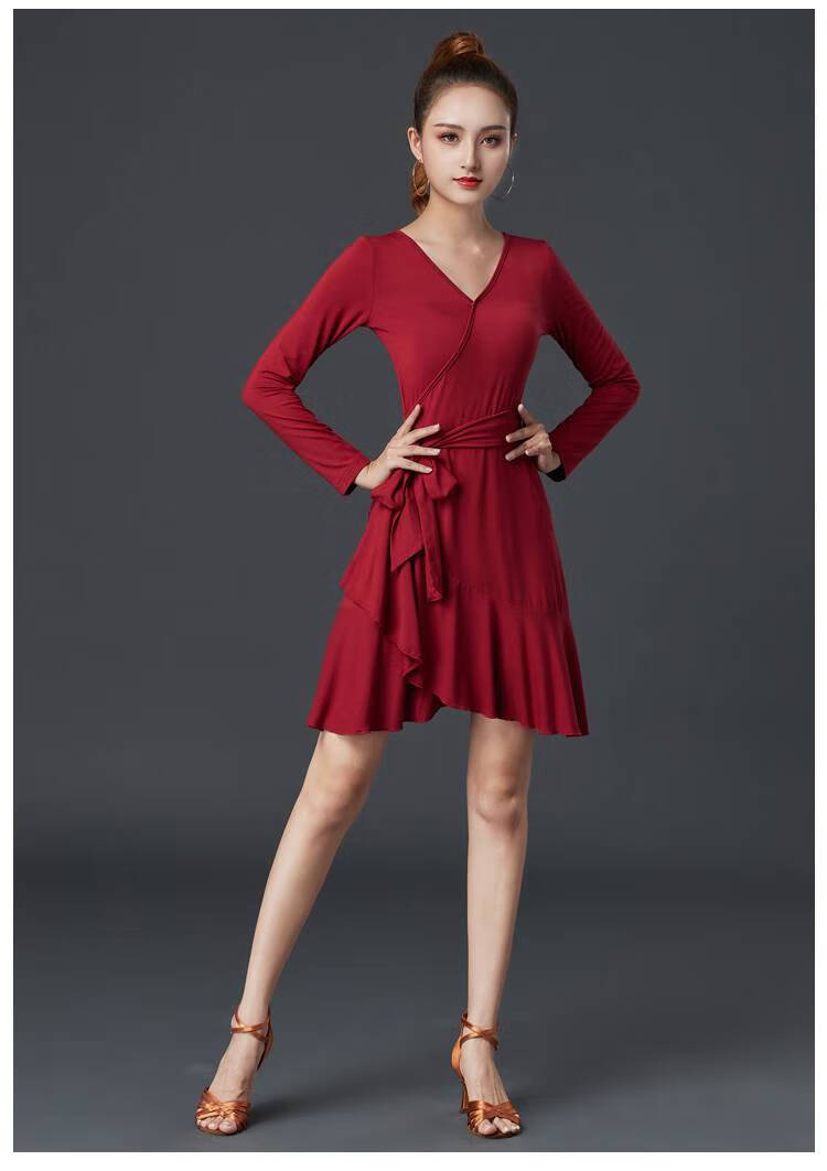 拉丁舞服装女连衣裙成人摩登舞裙比赛服国标舞演出服春练功裙黑色短袖