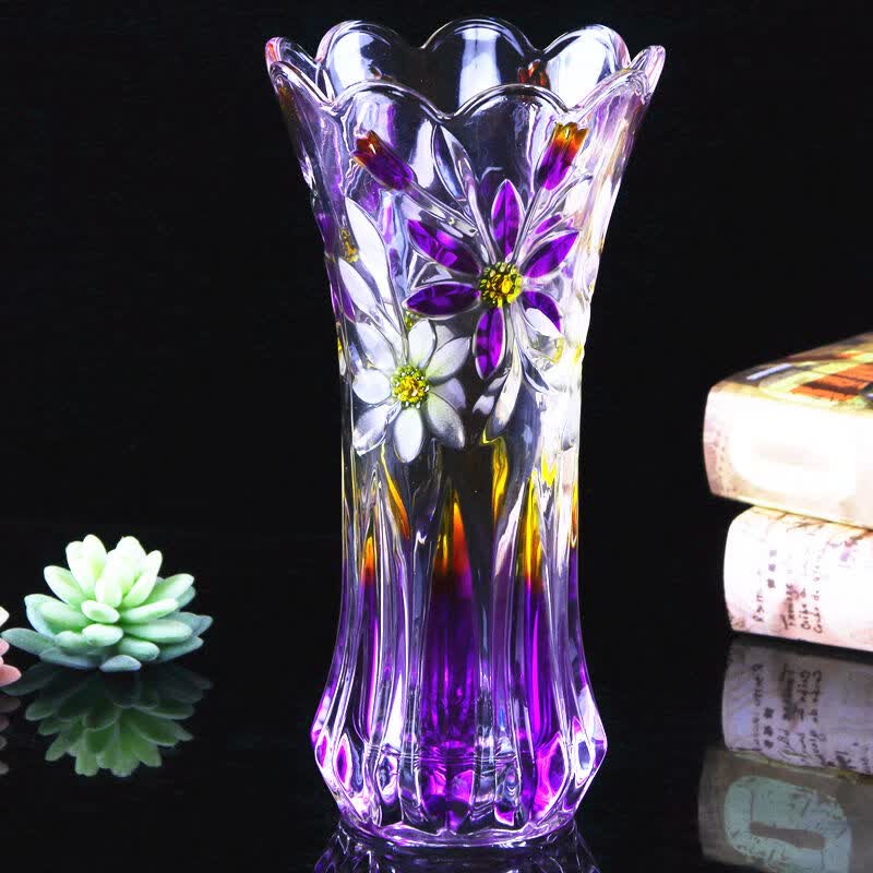 彩色加厚玻璃花瓶摆设客厅透明水晶瓶水养富贵竹鲜花干花现代简约