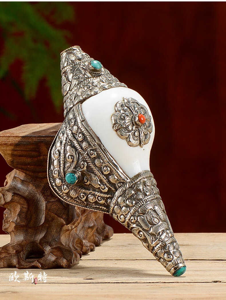 烨琪尼泊尔海螺藏传佛教用品手工包铜雕花密宗修行供具号角能吹响寺庙