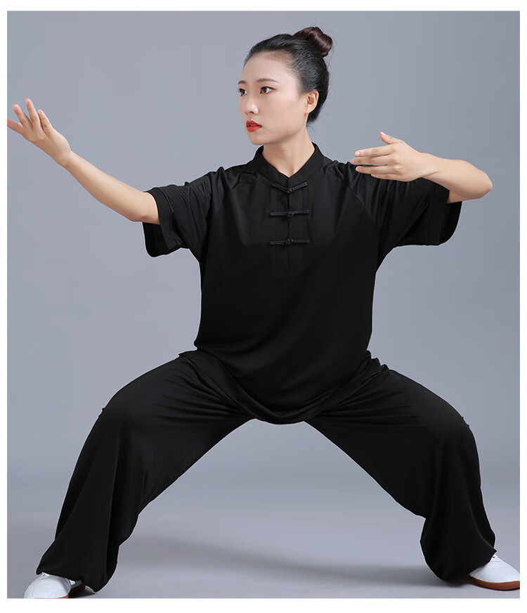 牛奶丝新款太极服女夏季薄款上衣夏款女装短袖t恤套装太极夏服装 白色