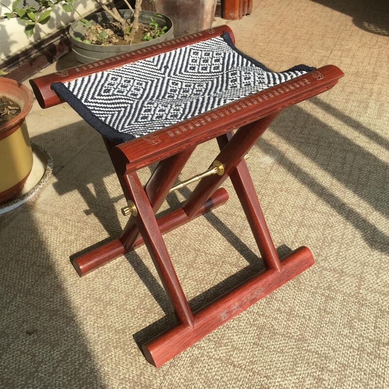 加粗槐枣木马扎布面钓鱼凳 便携折叠马札 红金檀大款36cm【图片 价格