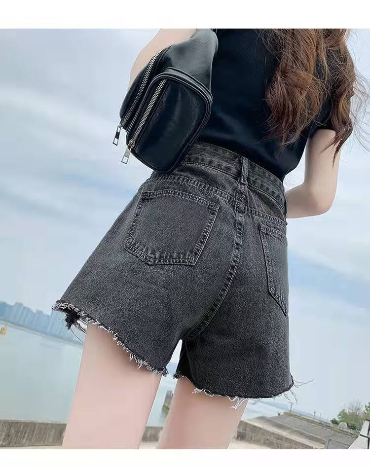 女款夏季牛仔破洞超短裤短裤女2022年高腰薄款a字超显瘦春外穿潮黑