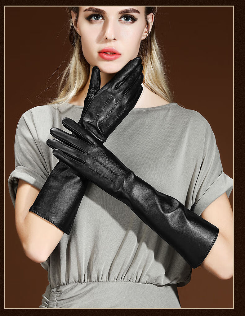 捡漏丘泽高档女士真皮手套女冬款加长款女士触屏皮手套袖套冬季绒保暖