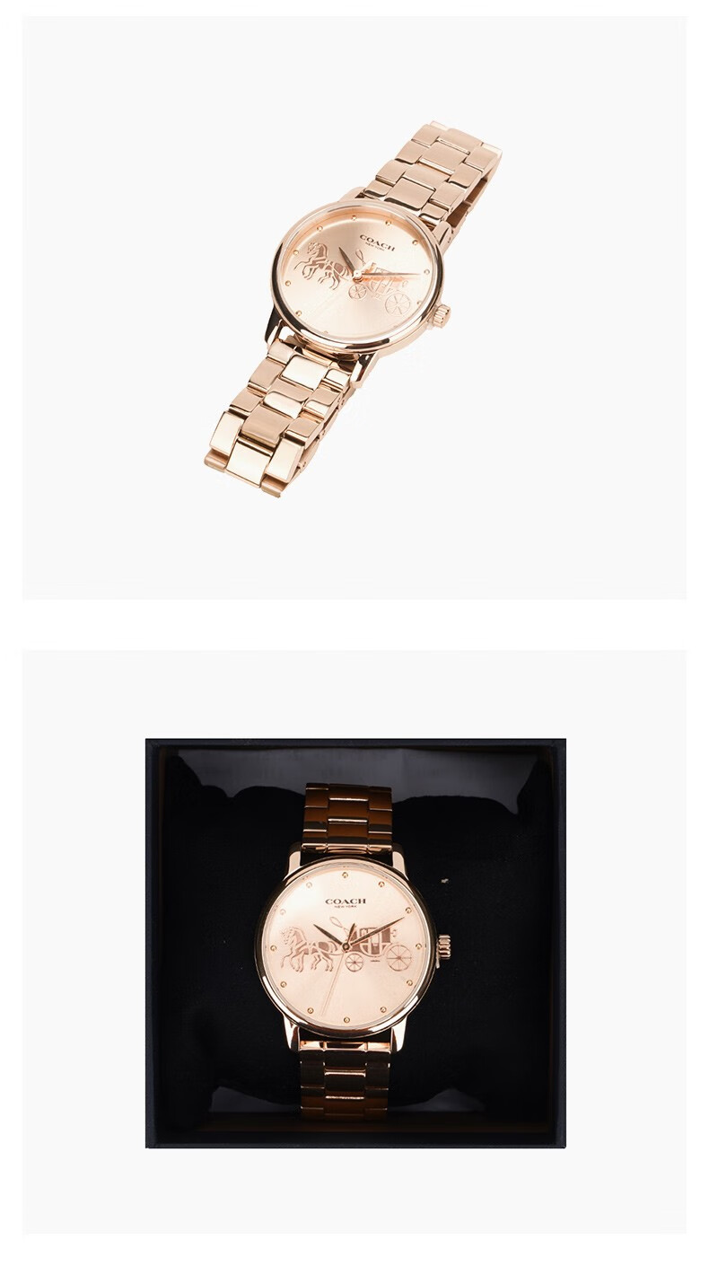 coach蔻驰手表女士链条石英表金属钢带百搭时尚品牌印花表盘腕表