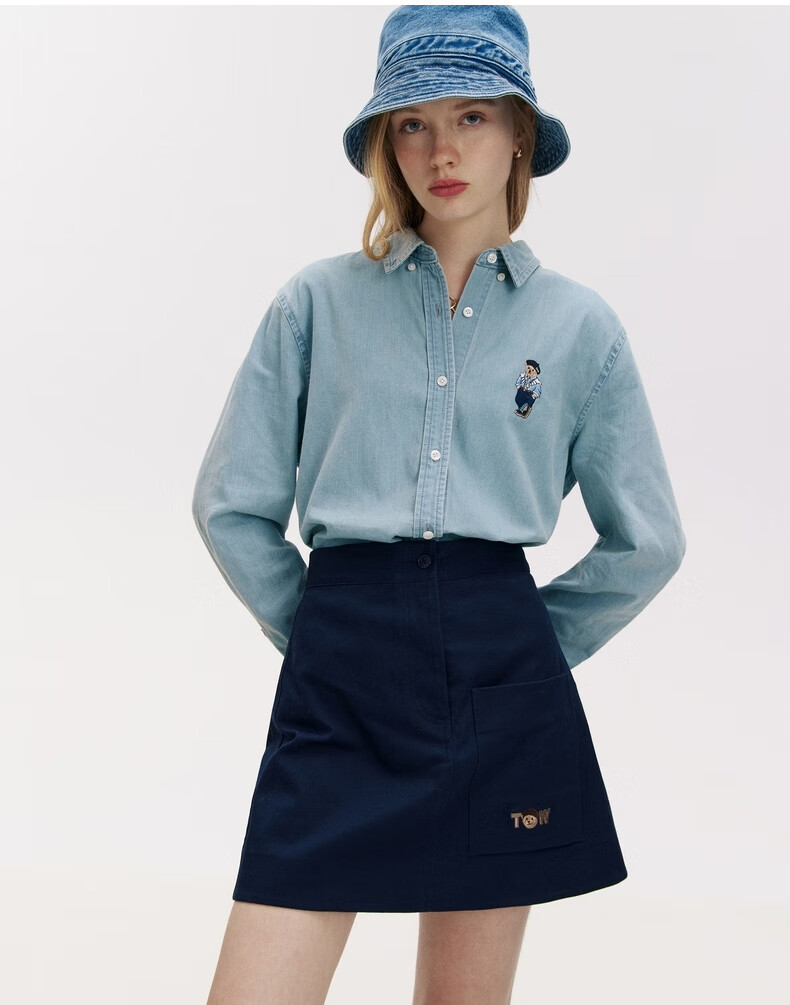 teenie weenie teenieweenie小熊牛仔长袖衬衫宽松韩版显瘦衬衣上衣女