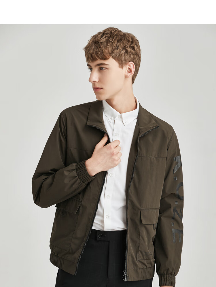 konzen空间2020秋冬新立领工装夹克简约修身时尚印花外套潮男上衣 96