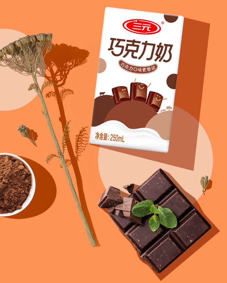 2箱装三元巧克力奶250ml24盒箱全脂可可奶默认