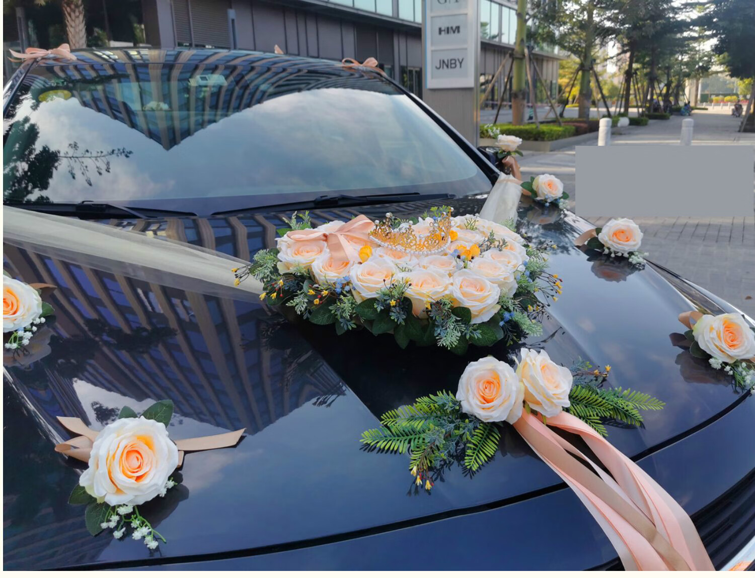 创意个性主婚车装饰车头花套装仿真结婚花车用品车队拉花全套布置香槟
