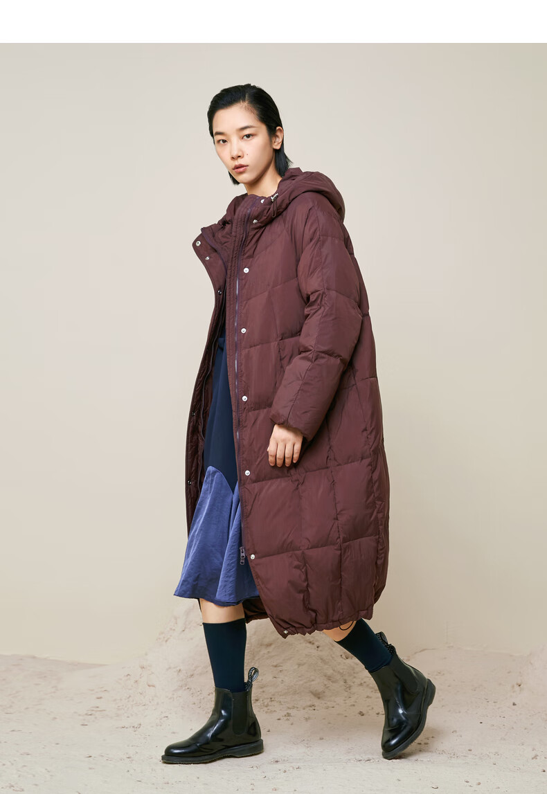 moveup幻走2020冬季新品 连帽防风保暖中长款羽绒服女 红梨 170/88a/l