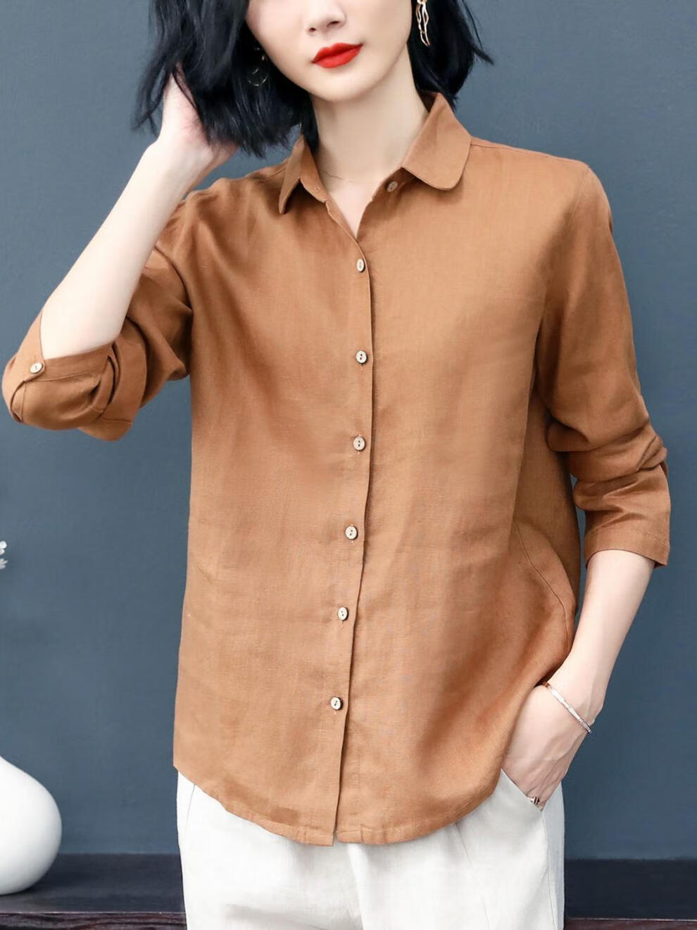 特价捡漏高档轻奢品牌夏季高端纯亚麻女士衬衫长袖宽松休闲文艺衬衣女