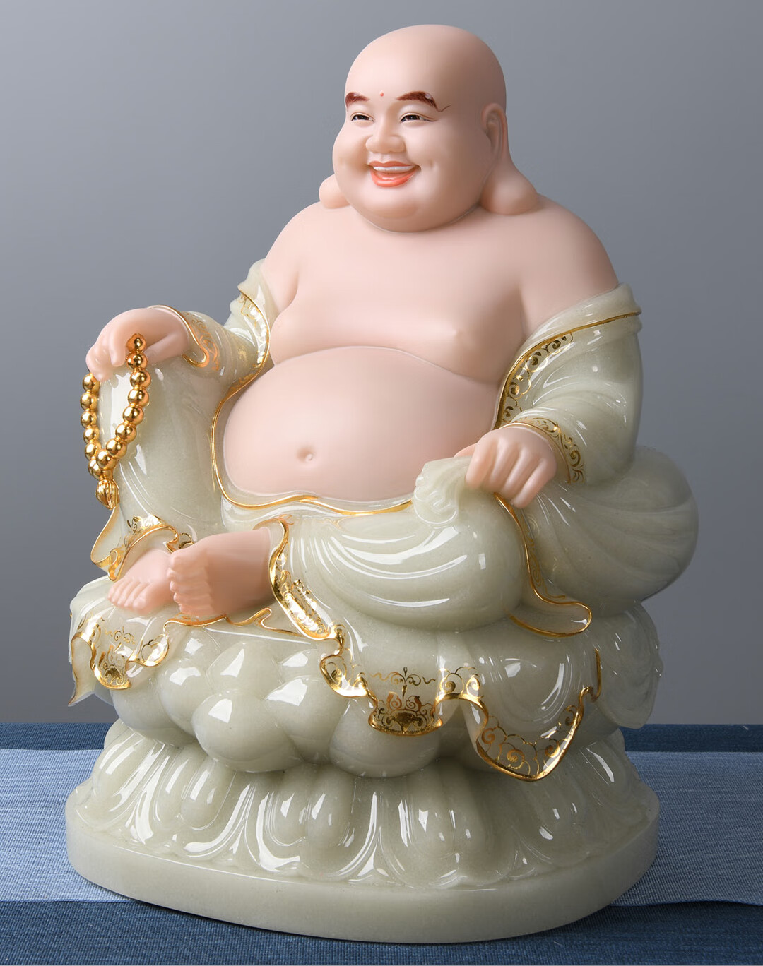 益心阁汉白玉大肚弥勒佛佛像供奉家用工艺品玉石摆件客厅店铺公司石雕