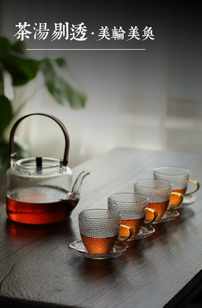 玻璃小茶杯功夫茶小茶杯带把6只装家用待客茶具杯子套装喝茶水杯玻璃