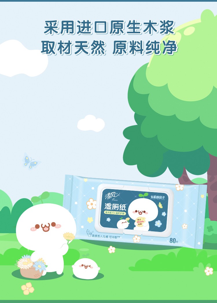 清风 湿厕纸可冲湿纸巾消毒私处湿厕巾卫生湿巾家庭装厕所擦屁屁湿巾