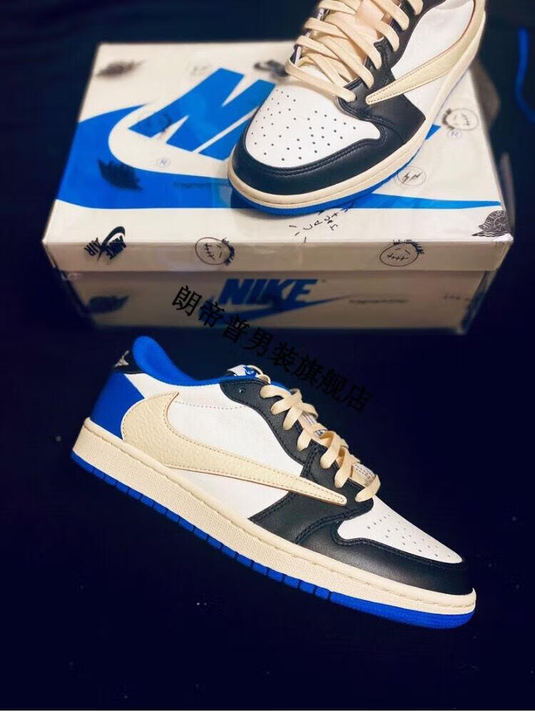 aj·1 倒钩高帮低帮ts藤原浩闪电三方联名高品质秋冬篮球鞋 白蓝黑