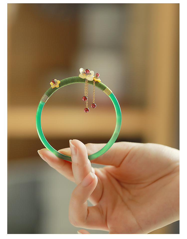 叮当镯玉玛瑙古风手镯女玉髓细条镯子一对水绿中国风玉镯璃安青手镯单