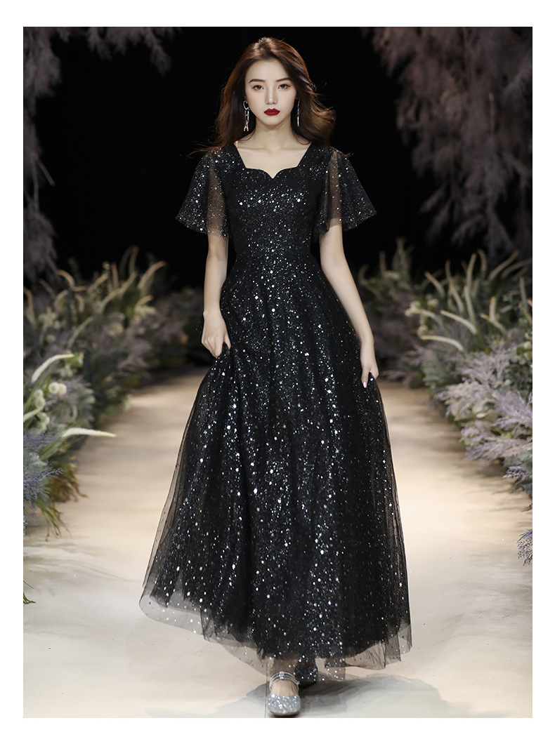 恒染 潮牌女装夏季新品黑色晚礼服女舒适高端气质宴会年会主持人名媛