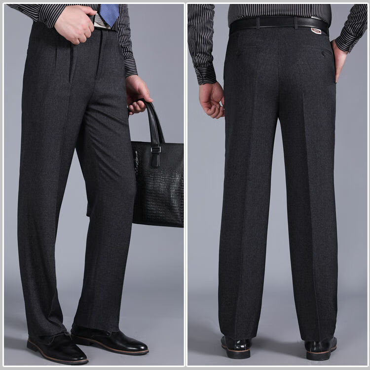 老爷车羊毛西裤男中老年宽松高腰商务休闲男裤男士双褶深裆免烫lyc815