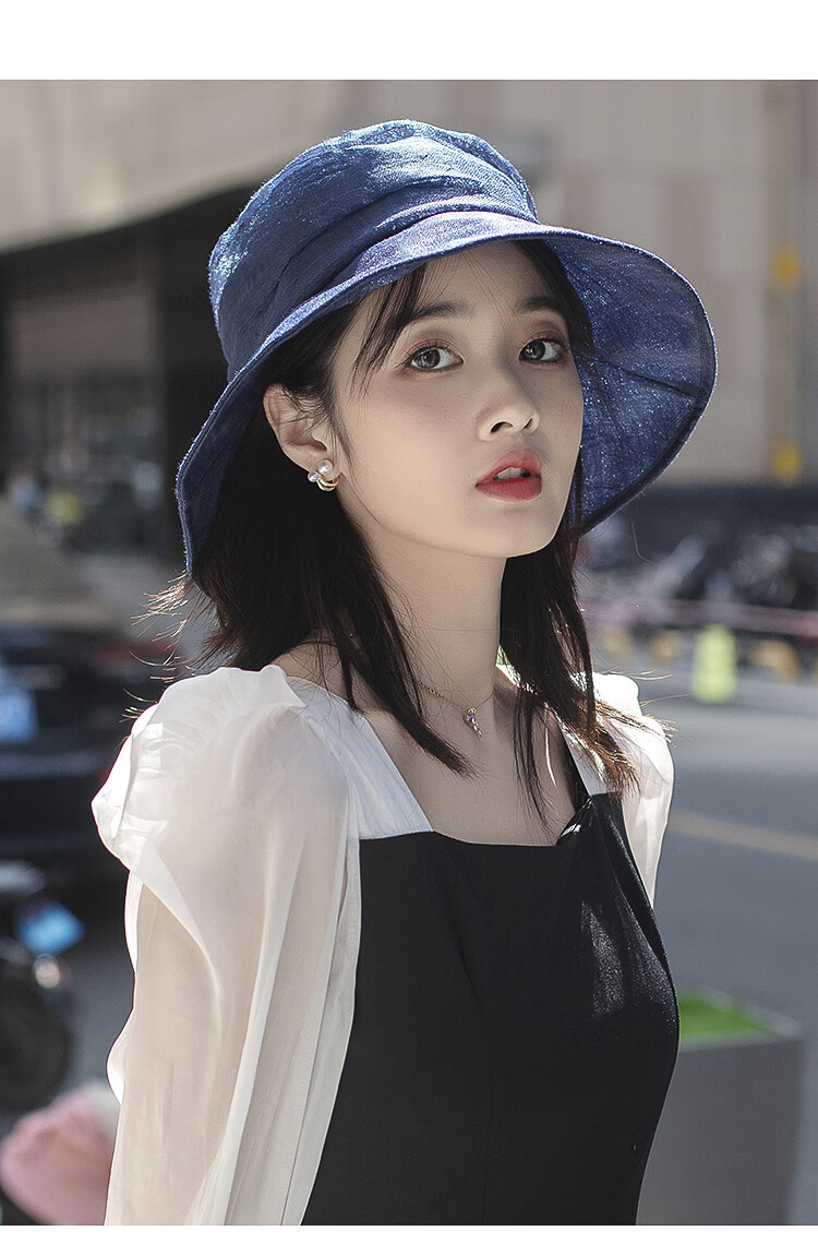 欧根纱防晒帽女遮阳遮脸薄款百搭太阳帽子女夏凉帽防外线渔夫帽米色可