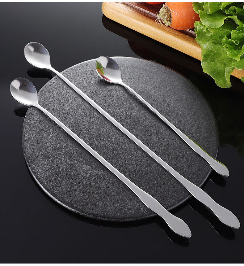 长柄勺子不锈钢调料勺加长把咖啡搅拌勺圆头小油勺餐馆厨师调味勺18cm