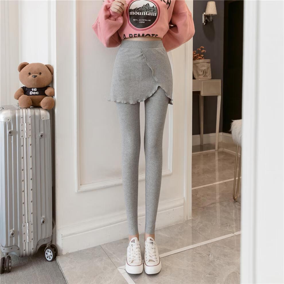 秋冬加厚假两件开裆裤女户外打底裤带裙开档方便开裆裤野外露出 深