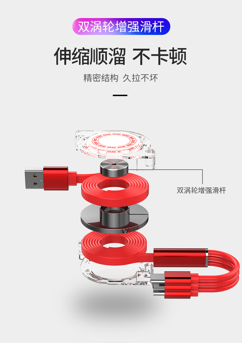 酷思麦 一拖三数据线 苹果/安卓/type-c三合一 车载手机快充电线适用