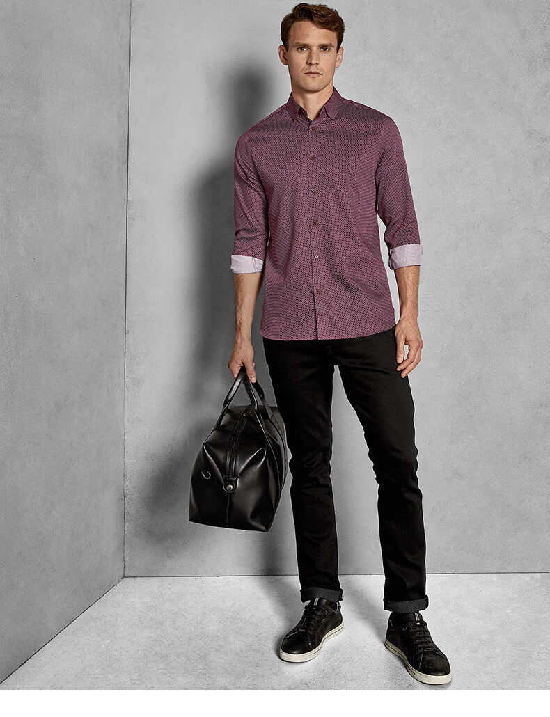 男装 衬衫 ted baker ted baker男士时尚几何印花长袖修身衬衫 紫色 2