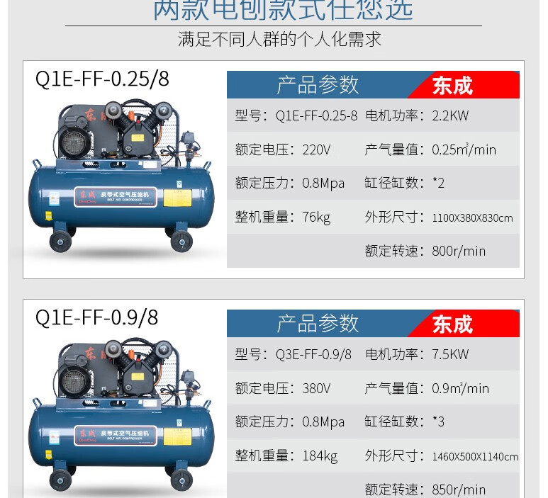 東成大型空壓機皮帶式工業級汽修噴漆打氣機380v高壓氣泵空氣壓縮q3