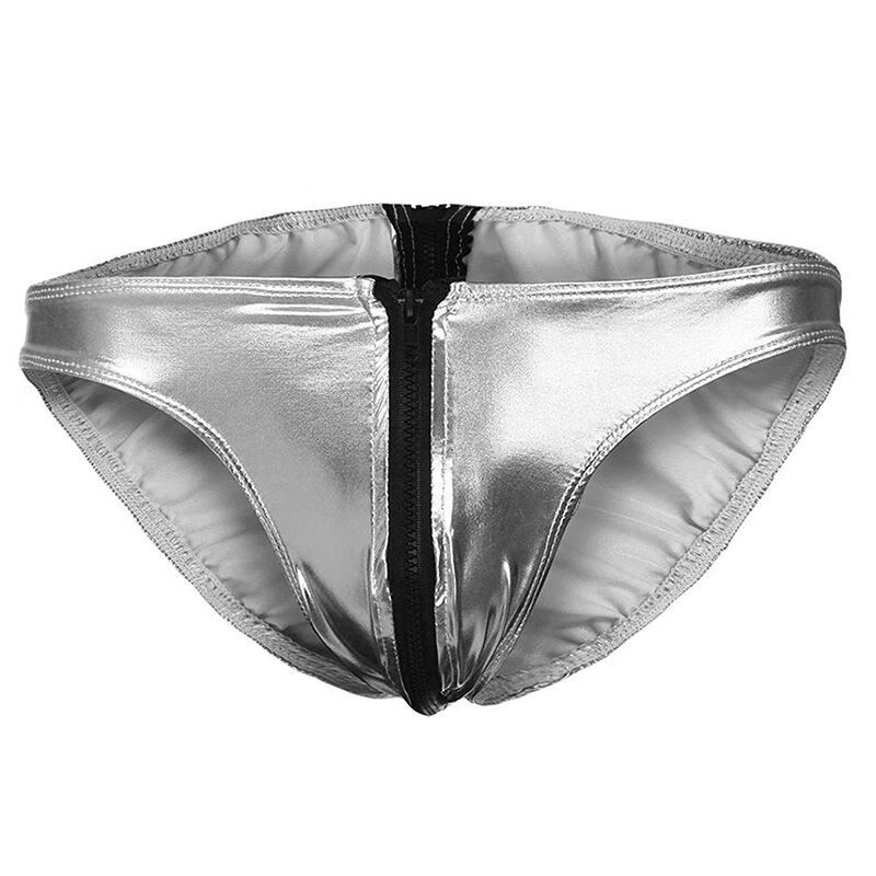 叶子媚 男士性感三角裤内裤拉链仿皮漆皮诱惑角色表演装走秀光亮男