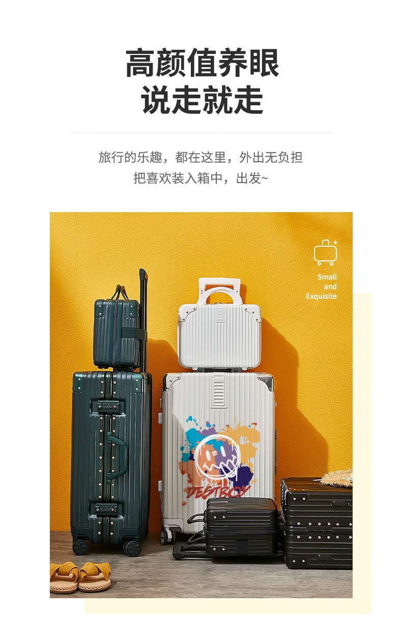 hippo行李箱涂鸦行李箱女万向轮铝框密码拉杆箱结实耐用旅行箱男24大