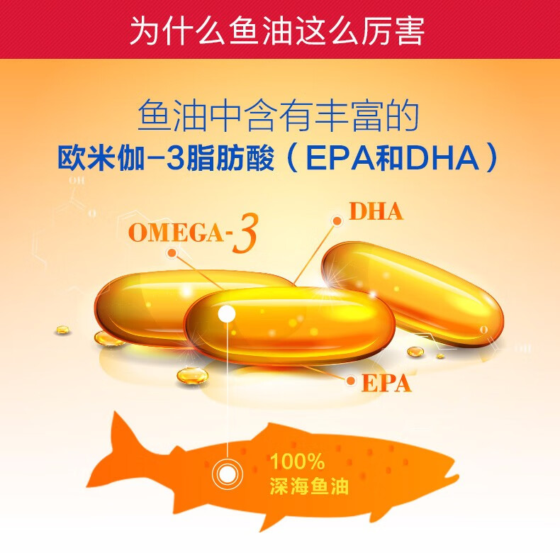 美国原装无腥味高浓度深海鱼油400粒中老年欧米伽3dha卵磷脂搭档